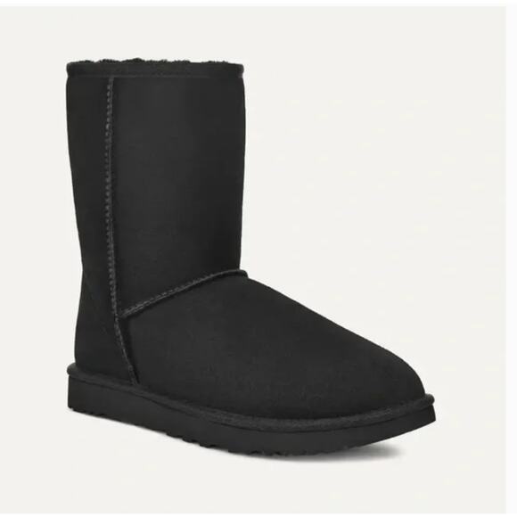 Ugg Classic Short Boots 7 Black Ankle Booties Shearling Fur Suede - Picture 1 of 8